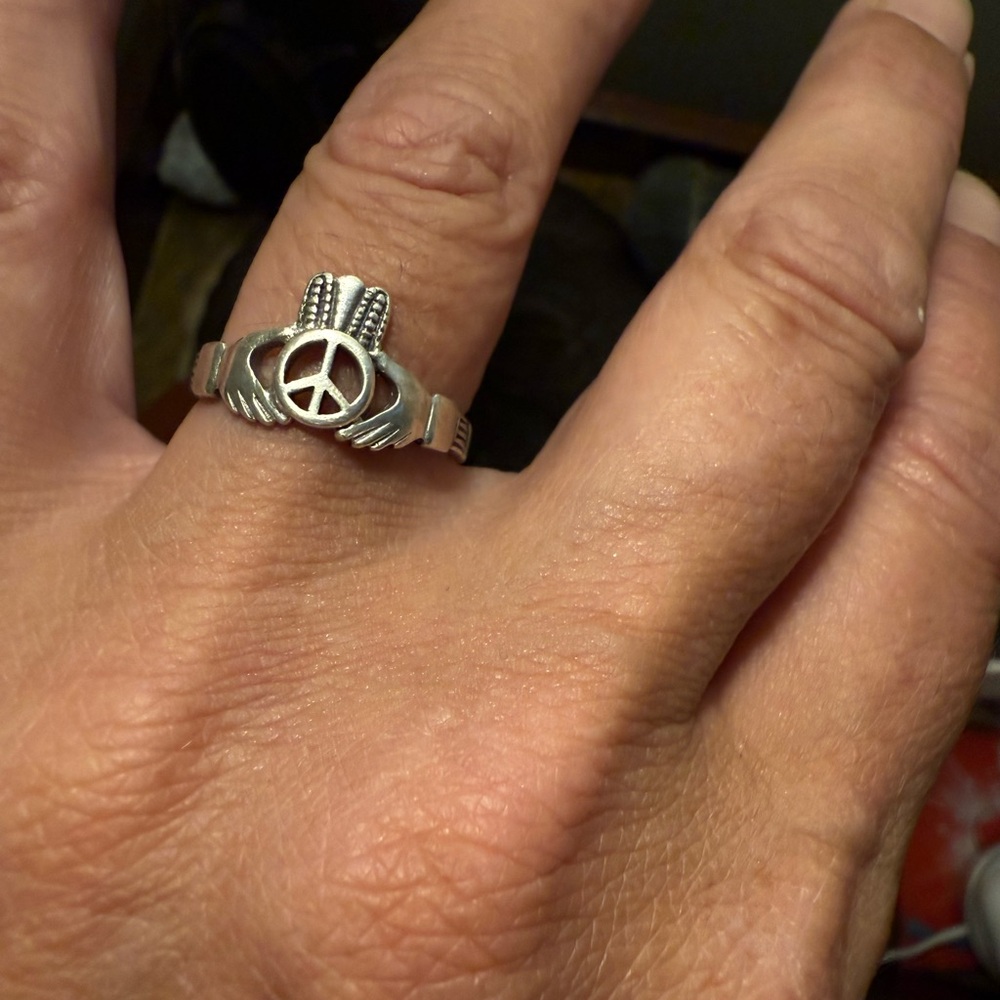 Silver Peace Sign Ring